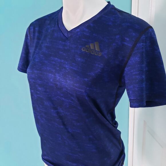 Adidas Royal Blue Short Sleeve V Neck Size Small - Picture 2 of 3